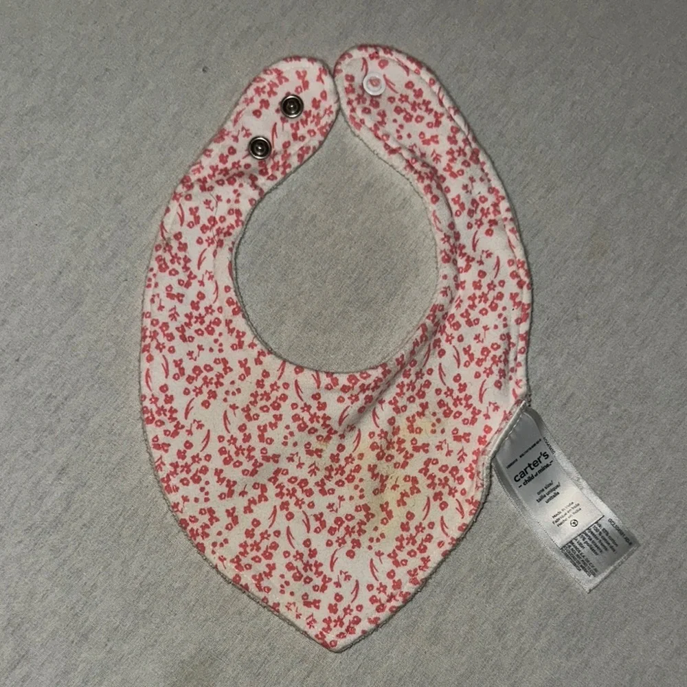 Kids. OS Carter's Pink and White Bandana Bib with Floral Design.